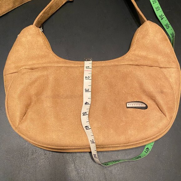 TRAVELON Anti-Theft Travel Purse Tan Faux Suede Hobo Handbag Zip Pockets - Picture 15 of 16